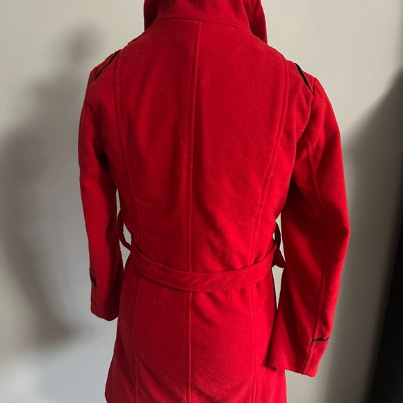 RED DOUBLE BREASTED WOOL PEACOAT - Picture 4 of 4